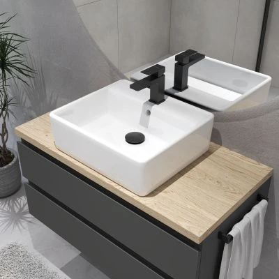 Oltens Gota bateria umywalkowa stojąca czarny mat